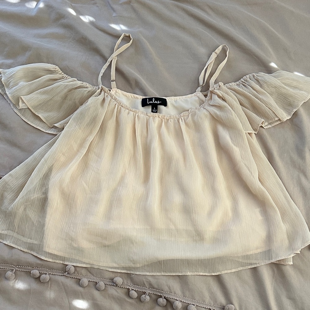 Lulu's Beige Off-Shoulder Blouse